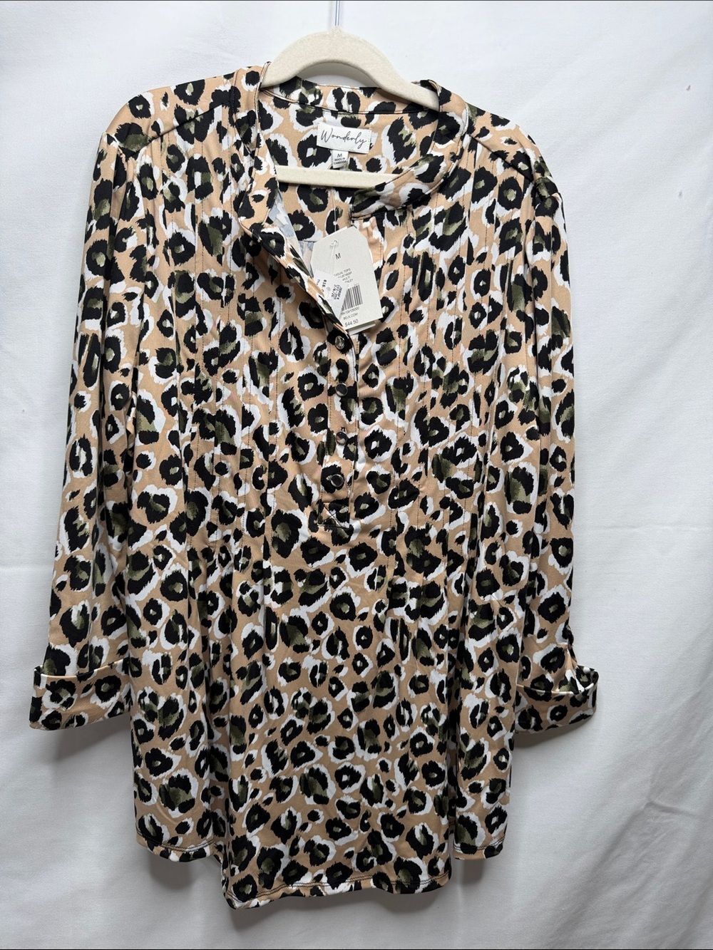 Wonderly Olive Black Beige Leopard-Print Button Tunic